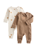 Cotton Blend Bear Cosy Rib Sleepsuits (0-3 Yrs)