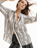 Pure Silk Printed Relaxed Long Sleeve Shirt