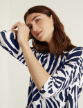 Jersey Printed Slash Neck 3/4 Sleeve Top