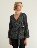 Jersey Printed V-Neck Long Sleeve Top