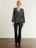 Jersey Printed V-Neck Long Sleeve Top
