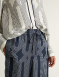 Pure Silk Printed Wide Leg Trousers