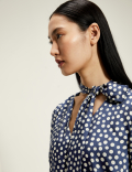 Polka Dot Tie Neck Mini Shift Dress