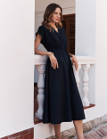 Pure Cotton Belted Midi Waisted Dress