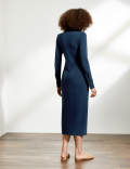 V-Neck Button Detail Midi Wrap Dress