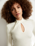 Tencel™ Rich Twist Neck Long Sleeve Top