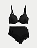 Lace Padded Plunge Wired Bra Set A-E