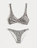 Printed Twist Front Plunge Bikini Set