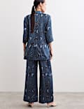 Printed Short Sleeve Longline Blazer & Trouser Set