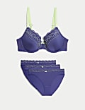 Lace Trim Padded Full Cup Bra Set A-E