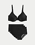 Lace Trim Wired Demi Cup Bra Set A-E