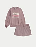 Cotton Rich Slogan Oversized Sweatshirt Set