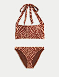 Conjunto de bikini con relleno y cuello Halter estampado