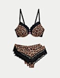 Push-up beha met beugel, kanten afwerking en print set, cupmaten A-E