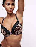 Push-up beha met beugel, kanten afwerking en print set, cupmaten A-E