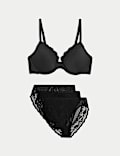 Lace Trim Wired Plunge Bra Set A-E