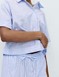 Pure Cotton Woven Stripe Collared Pyjama Set