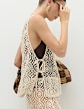 Open Textured Sleeveless Beach Top & Skirt Set