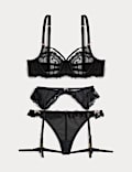 Magda Embroidery Wired Balcony Bra & Suspender Set A-E