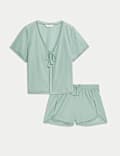 Pure Cotton Dobby Tie Front Pyjama Top Set