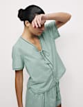 Pure Cotton Dobby Tie Front Pyjama Top Set