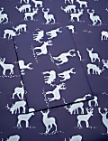 Blaues Geschenkpapier mit Hirschdesign