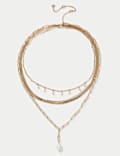 Gold Tone Multi Row Pearl Necklace