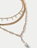 Gold Tone Multi Row Pearl Necklace