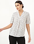 SS Leaf V Neck Pleat Shell Top