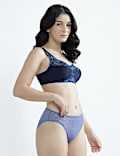 Lace Detail Spot Mesh Low-Rise Knickers