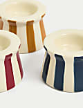Set of 3 Striped Ceramic Tealight Holders