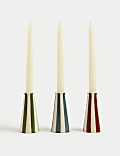 Set of 3 Striped Ceramic Dinner Candle Holders
