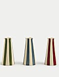 Set of 3 Striped Ceramic Dinner Candle Holders