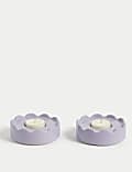 Set of 2 Scalloped Ceramic Tealight Holders