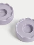 Set of 2 Scalloped Ceramic Tealight Holders