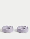 Set of 2 Scalloped Ceramic Tealight Holders