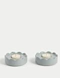 Set of 2 Scalloped Ceramic Tealight Holders