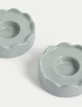 Set of 2 Scalloped Ceramic Tealight Holders