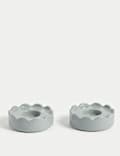 Set of 2 Scalloped Ceramic Tealight Holders