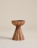 Ridged Wood Tall Pillar Candle Holder