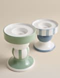 Set of 2 Striped Ceramic Candle Holders