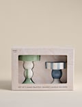 Set of 2 Striped Ceramic Candle Holders