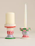 Set of 2 Patterned Ceramic Candle Holders