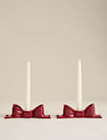 2pk Bow Ceramic Dinner Candle Holders