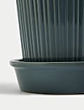 Small Ridged Ceramic Planter with Tray