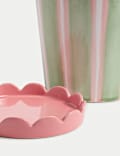 Scalloped Striped Ceramic Planter with Tray