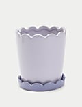 Scalloped Ceramic Planter with Tray