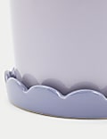 Scalloped Ceramic Planter with Tray