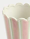 Striped Scallop Edge Ceramic Vase