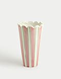 Striped Scallop Edge Ceramic Vase